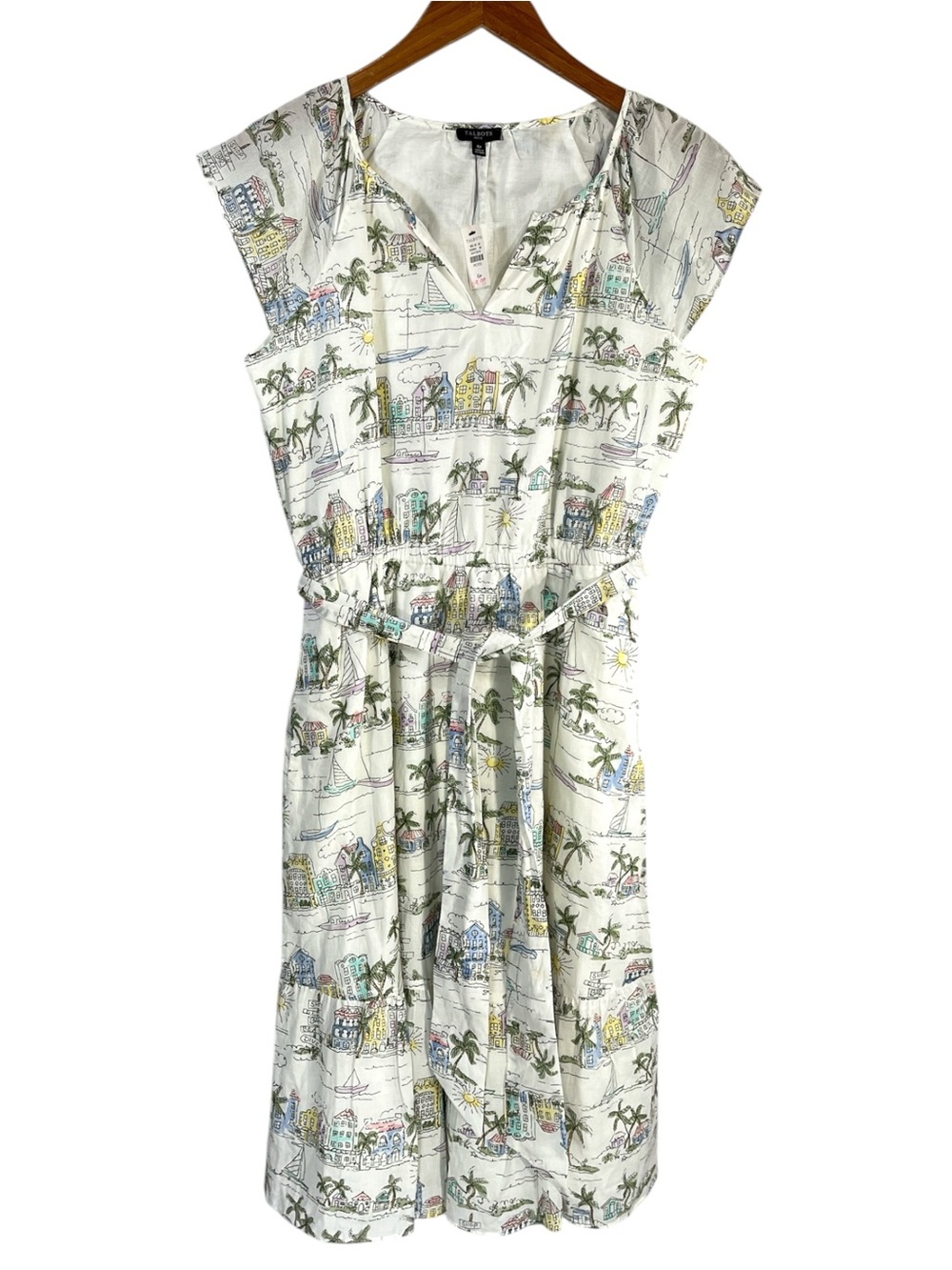 NWT Talbots Ruffle Fit & Flare Dress- SCENIC CURAÇAO Size 6P - Picture 4 of 9